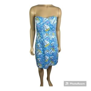 Kaeli Smith Nautical Theme Meghan Dress Stapless Back Tie Lined Blue NWT Sz S